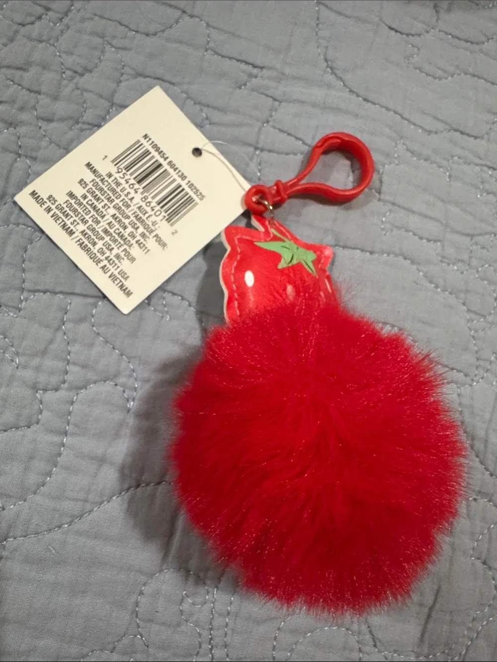 Kids Red Strawberry Pom Pom Keychain Clip
